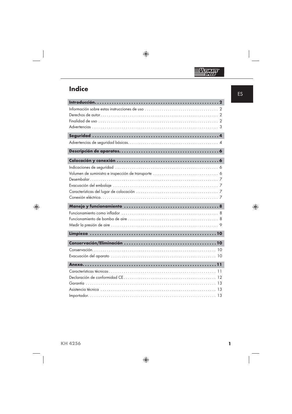 Indice | Ultimate Speed KH 4256 User Manual | Page 3 / 72