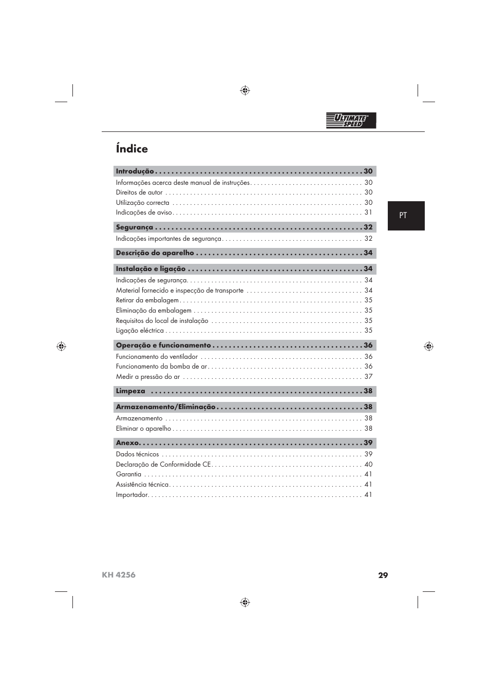 Índice | Ultimate Speed KH 4256 User Manual | Page 31 / 72