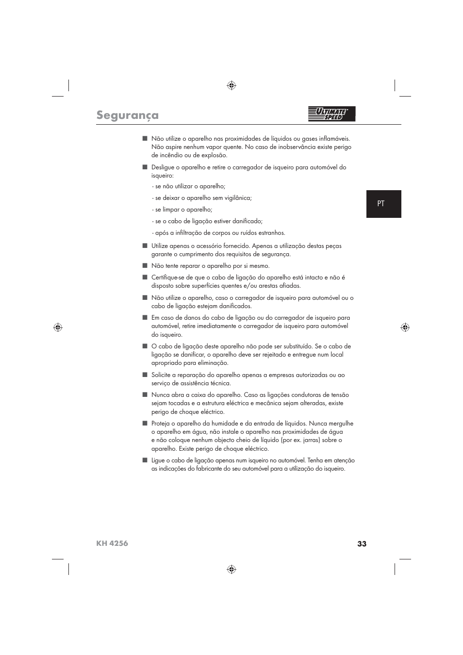 Segurança | Ultimate Speed KH 4256 User Manual | Page 35 / 72