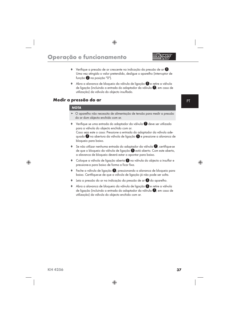 Operação e funcionamento, Medir a pressão do ar | Ultimate Speed KH 4256 User Manual | Page 39 / 72