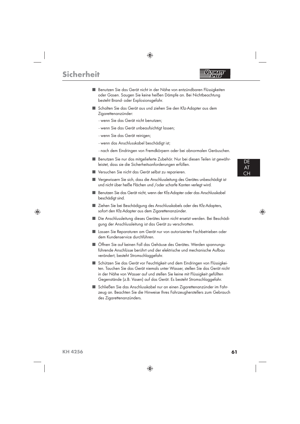Sicherheit, De at ch | Ultimate Speed KH 4256 User Manual | Page 63 / 72