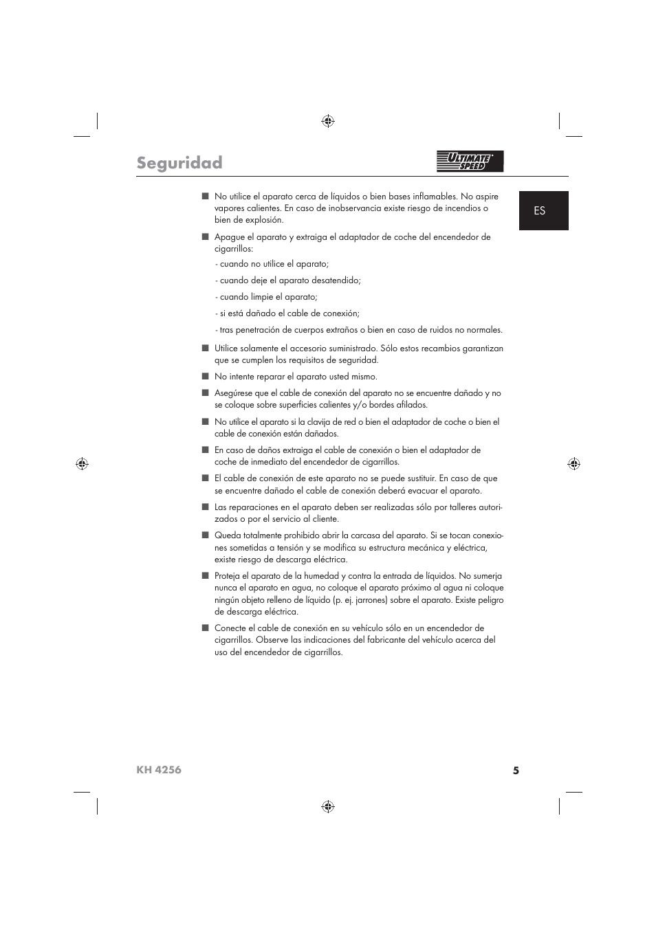 Seguridad | Ultimate Speed KH 4256 User Manual | Page 7 / 72