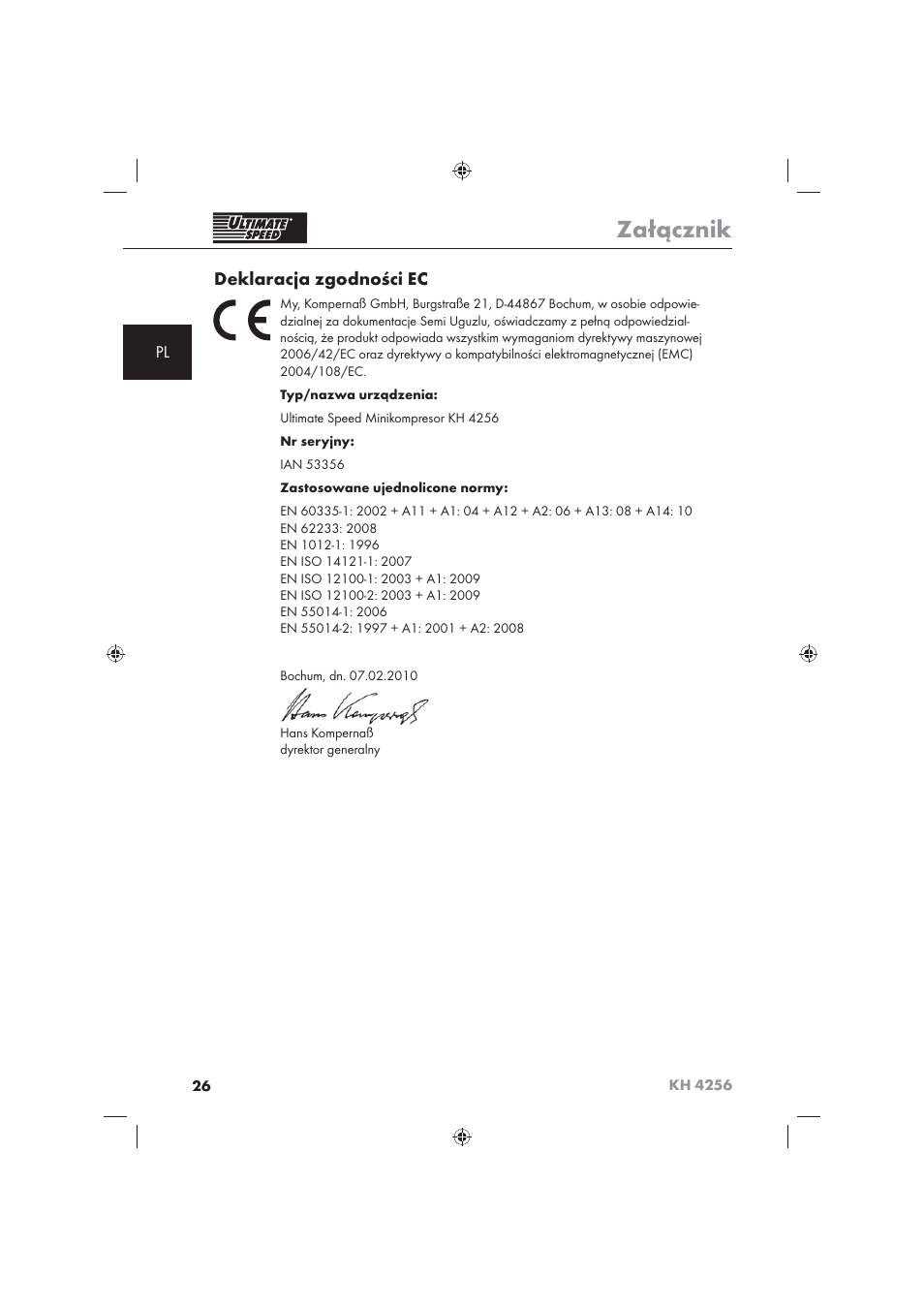 Załącznik, Deklaracja zgodności ec | Ultimate Speed KH 4256 User Manual | Page 28 / 100
