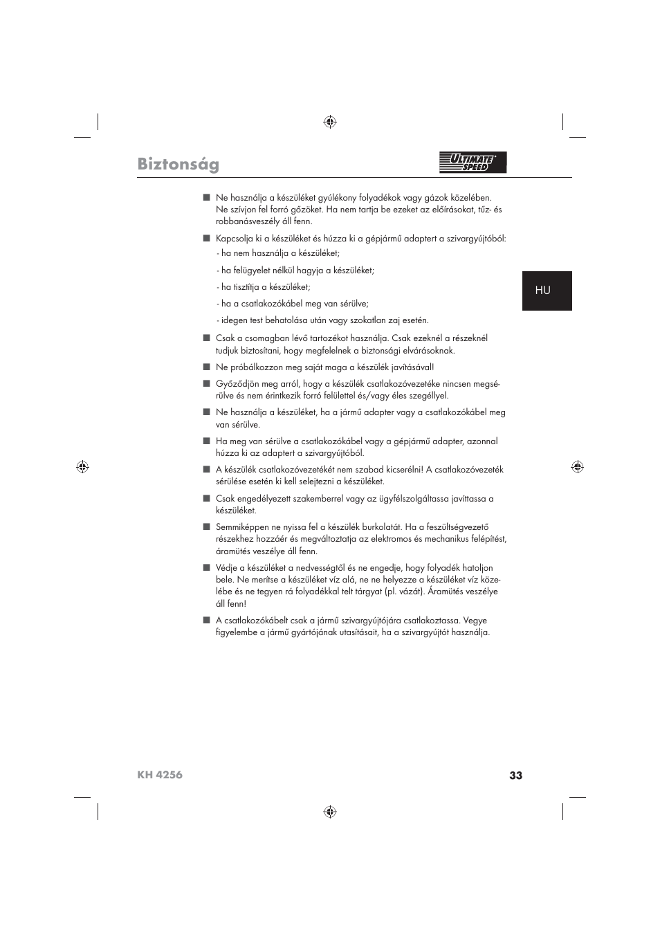 Biztonság | Ultimate Speed KH 4256 User Manual | Page 35 / 100