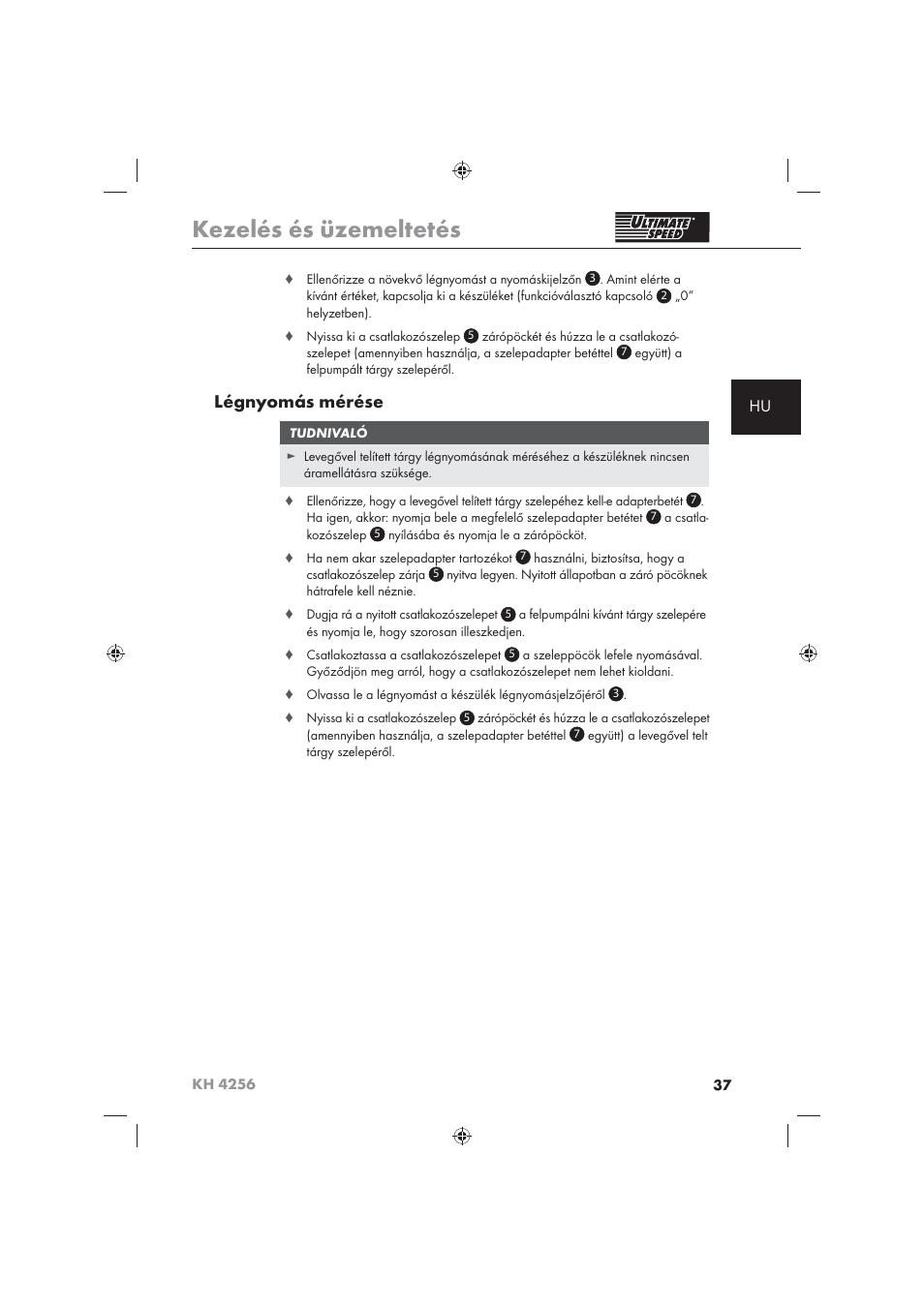 Kezelés és üzemeltetés, Légnyomás mérése | Ultimate Speed KH 4256 User Manual | Page 39 / 100