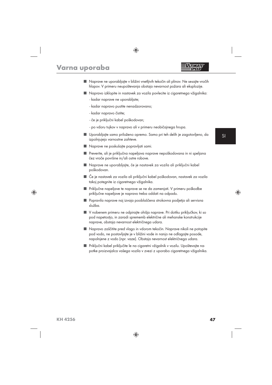 Varna uporaba | Ultimate Speed KH 4256 User Manual | Page 49 / 100