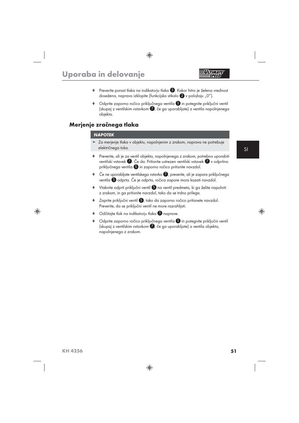 Uporaba in delovanje, Merjenje zračnega tlaka | Ultimate Speed KH 4256 User Manual | Page 53 / 100