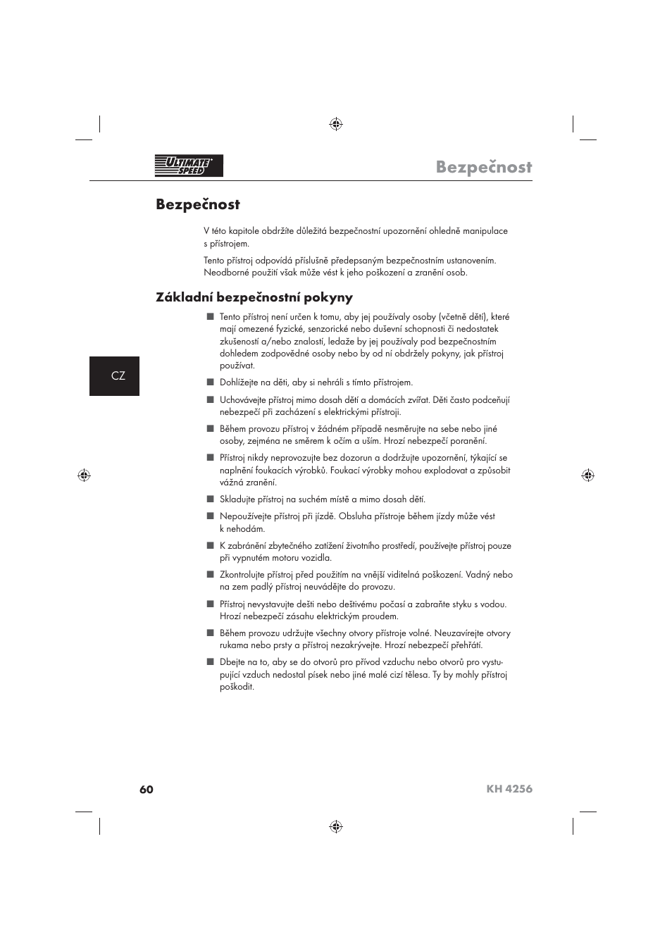 Bezpečnost, Základní bezpečnostní pokyny | Ultimate Speed KH 4256 User Manual | Page 62 / 100