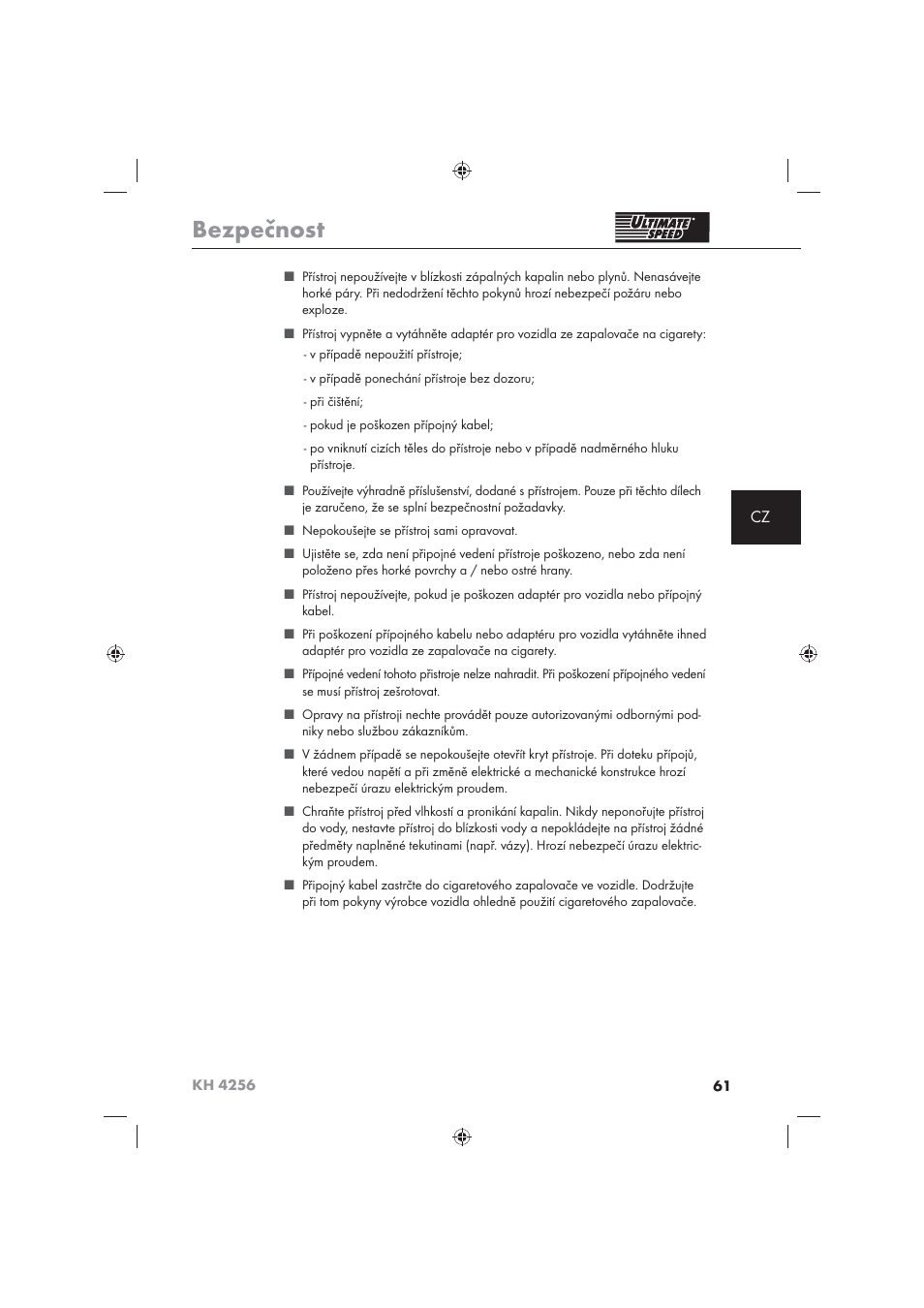 Bezpečnost | Ultimate Speed KH 4256 User Manual | Page 63 / 100