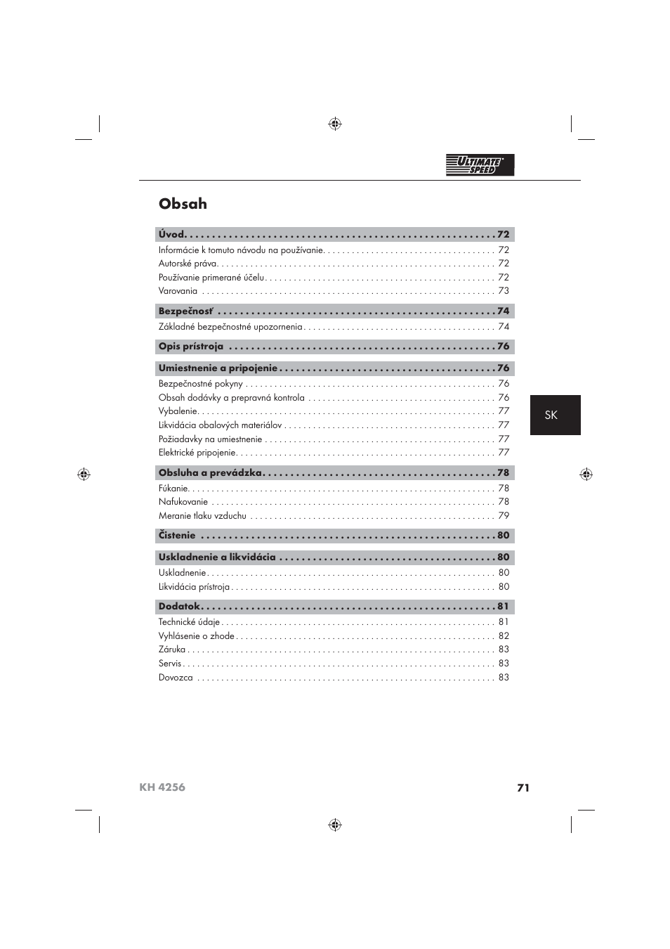 Ultimate Speed KH 4256 User Manual | Page 73 / 100