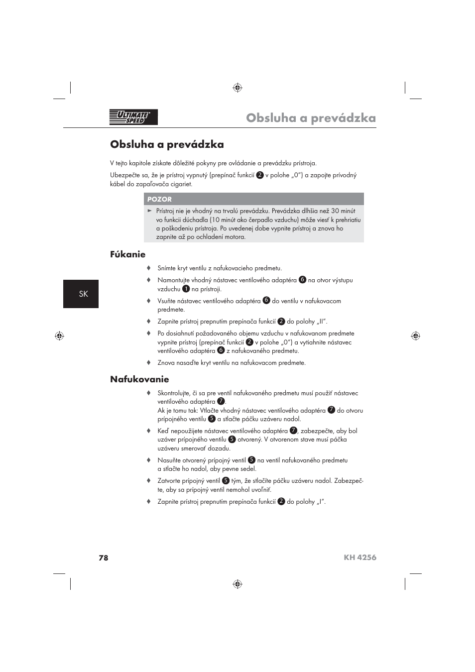 Obsluha a prevádzka, Fúkanie, Nafukovanie | Ultimate Speed KH 4256 User Manual | Page 80 / 100