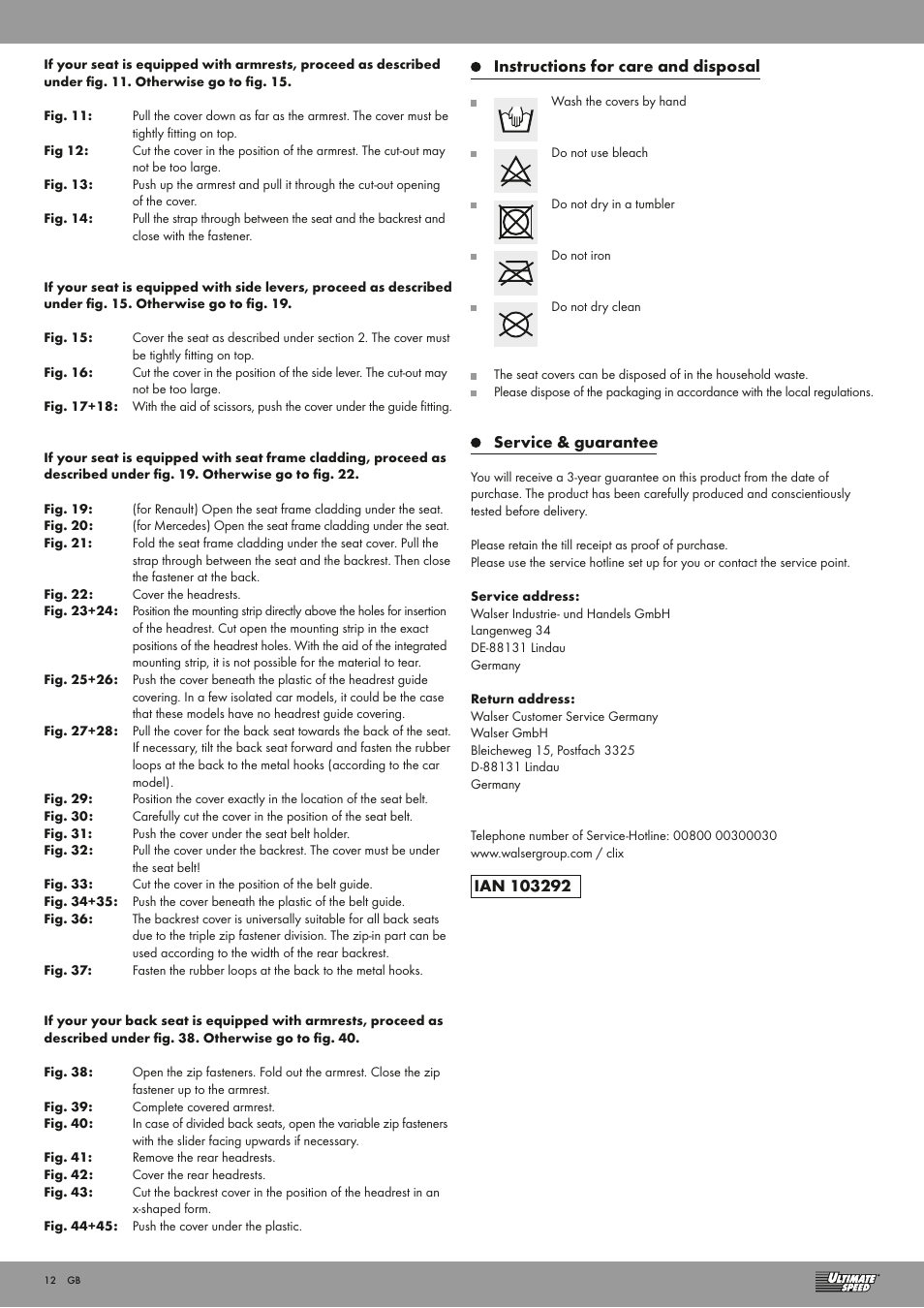 Ultimate Speed VELOUR CAR SEAT COVER SET User Manual | Page 12 / 13