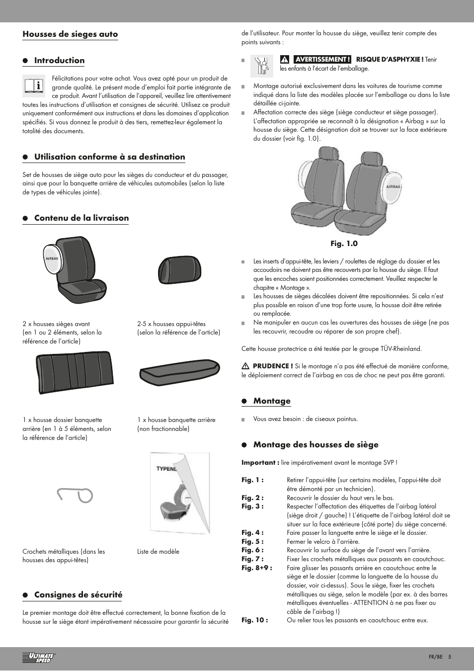 Ultimate Speed VELOUR CAR SEAT COVER SET User Manual | Page 5 / 13