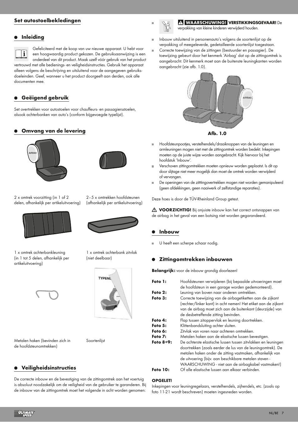 Ultimate Speed VELOUR CAR SEAT COVER SET User Manual | Page 7 / 13