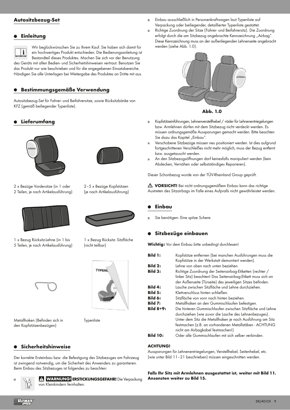 Ultimate Speed VELOUR CAR SEAT COVER SET User Manual | Page 9 / 13