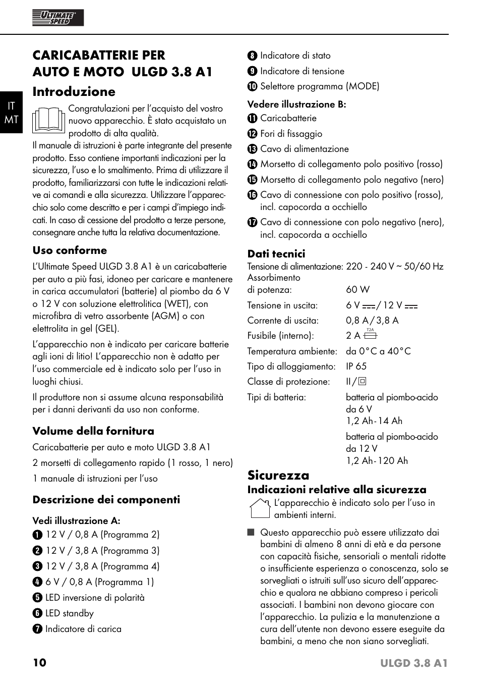 Sicurezza | Ultimate Speed ULGD 3.8 A1 User Manual | Page 13 / 43