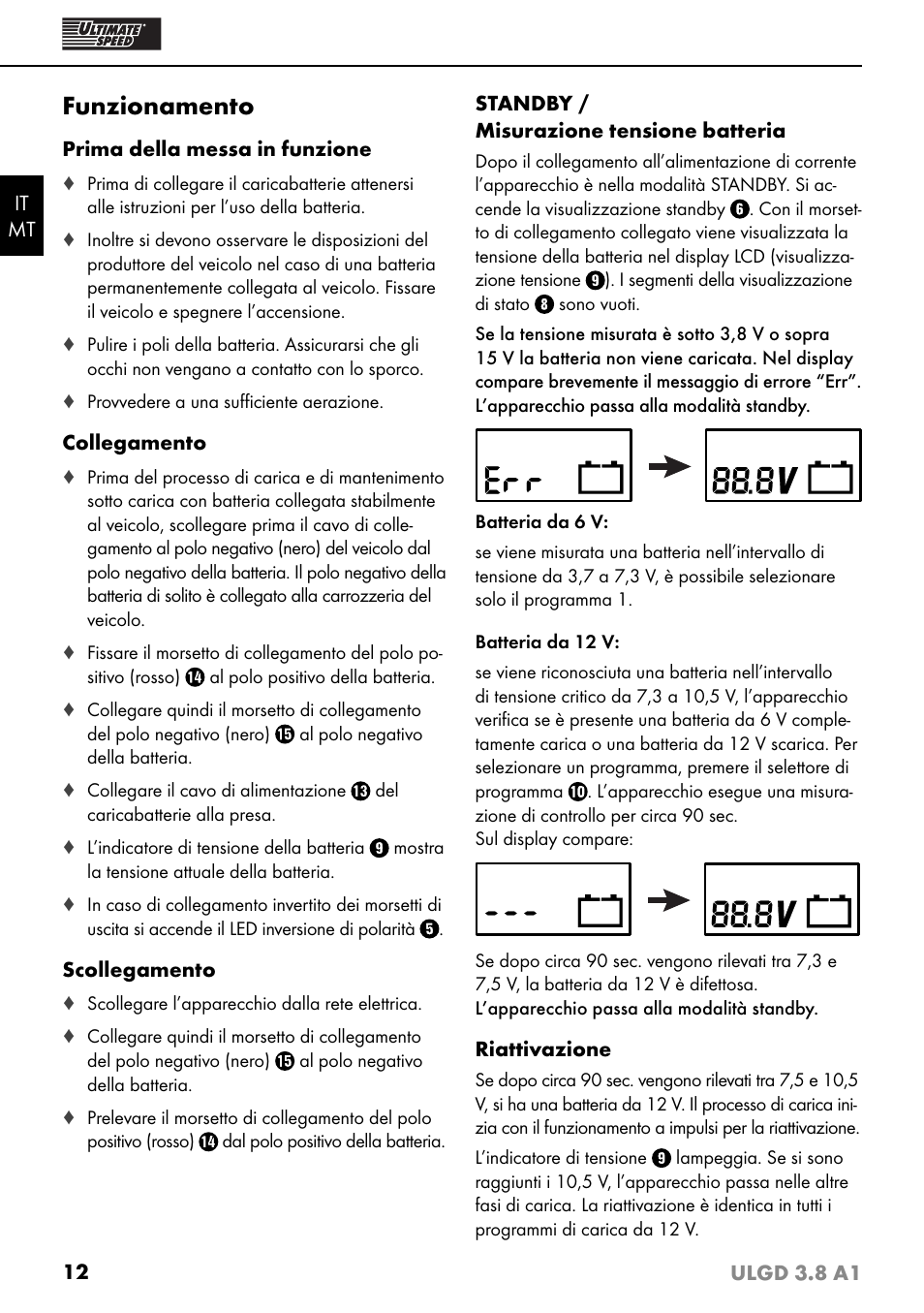 Funzionamento | Ultimate Speed ULGD 3.8 A1 User Manual | Page 15 / 43