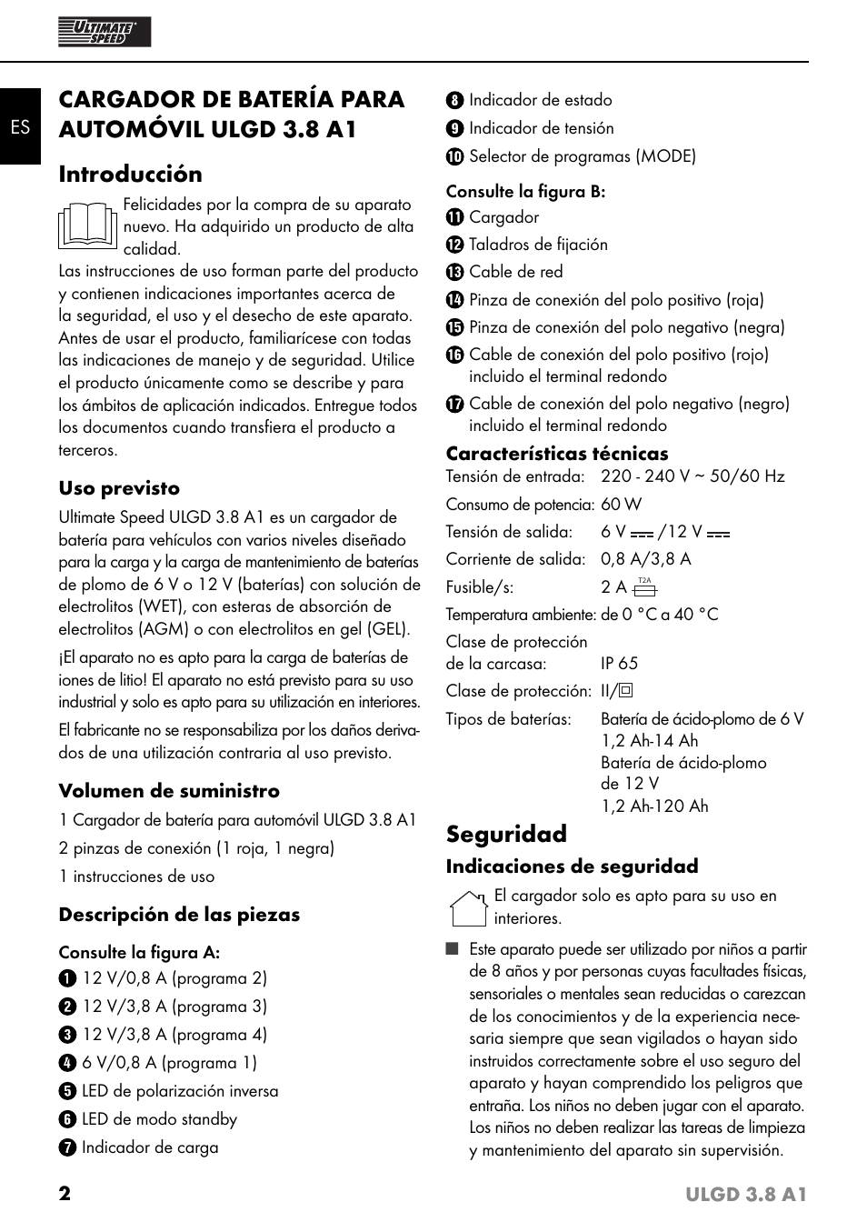 Seguridad | Ultimate Speed ULGD 3.8 A1 User Manual | Page 5 / 43