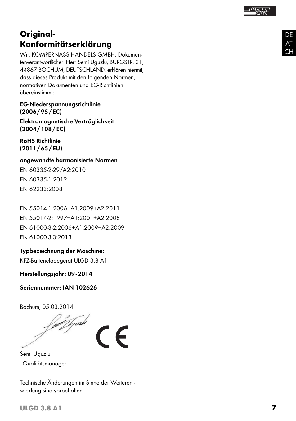 Original- konformitätserklärung | Ultimate Speed ULGD 3.8 A1 User Manual | Page 10 / 35