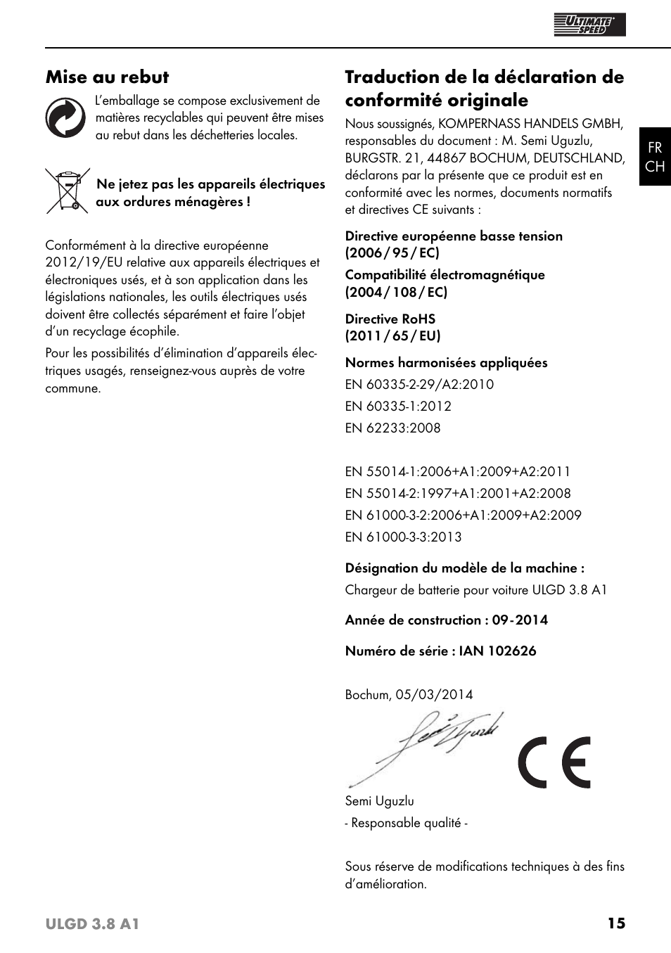 Mise au rebut | Ultimate Speed ULGD 3.8 A1 User Manual | Page 18 / 35