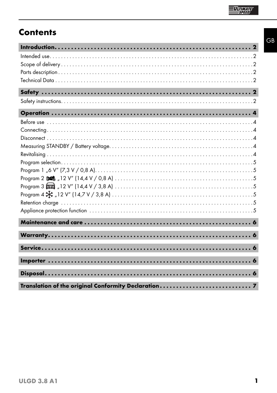 Ultimate Speed ULGD 3.8 A1 User Manual | Page 4 / 51