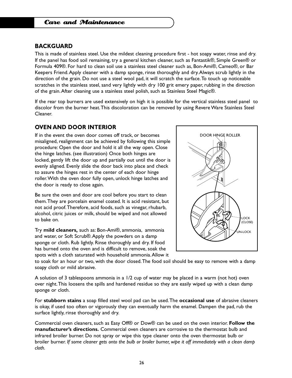 Care and maintenance, Backguard, Oven and door interior | DCS I RGSC-305BK User Manual | Page 27 / 34