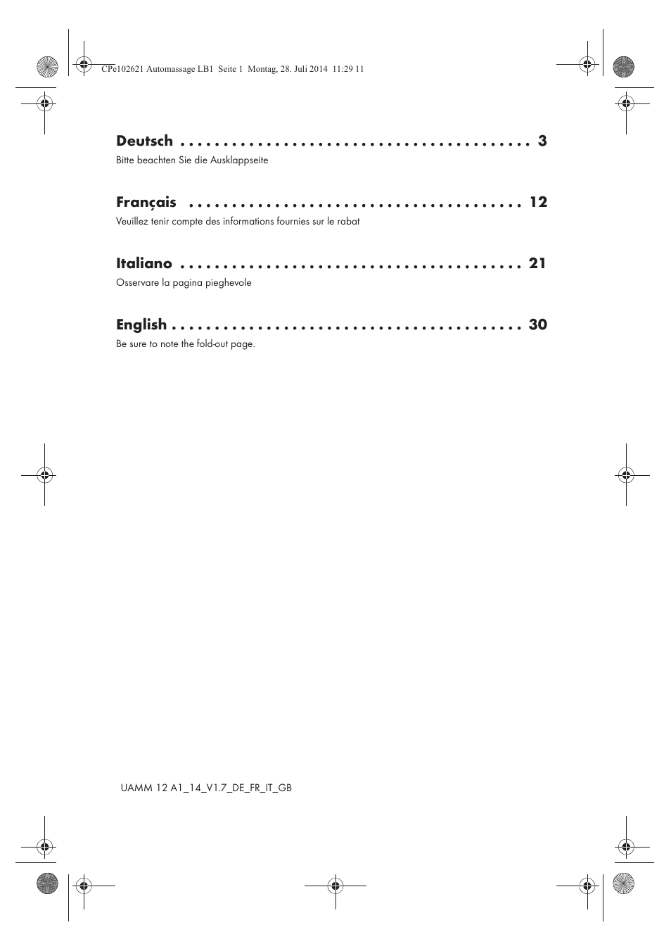 Deutsch, Français, Italiano | English | Ultimate Speed UAMM 12 A1 User Manual | Page 2 / 42