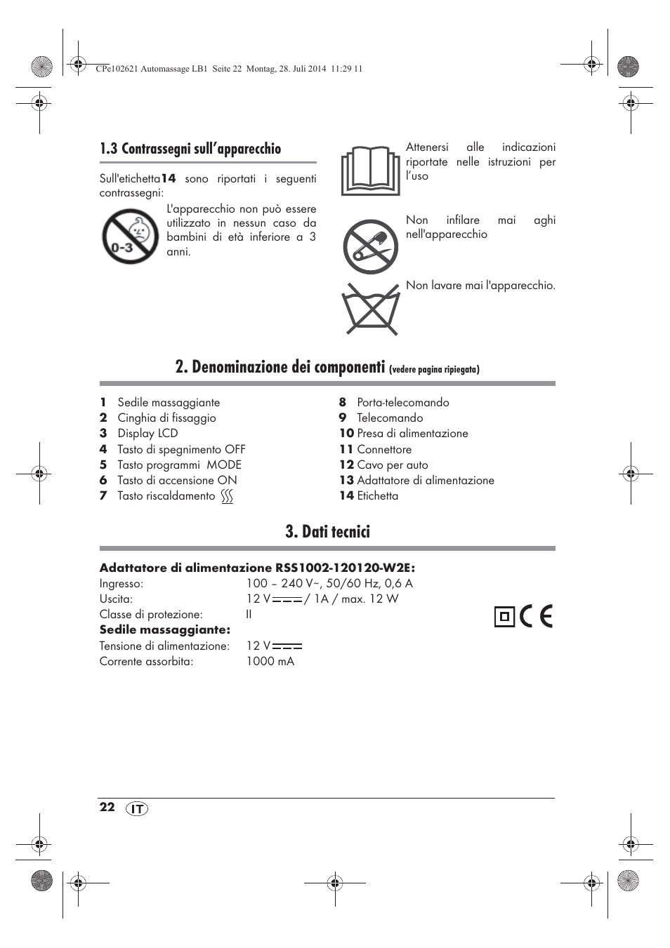 Denominazione dei componenti, Dati tecnici, 3 contrassegni sull’apparecchio | Ultimate Speed UAMM 12 A1 User Manual | Page 24 / 42