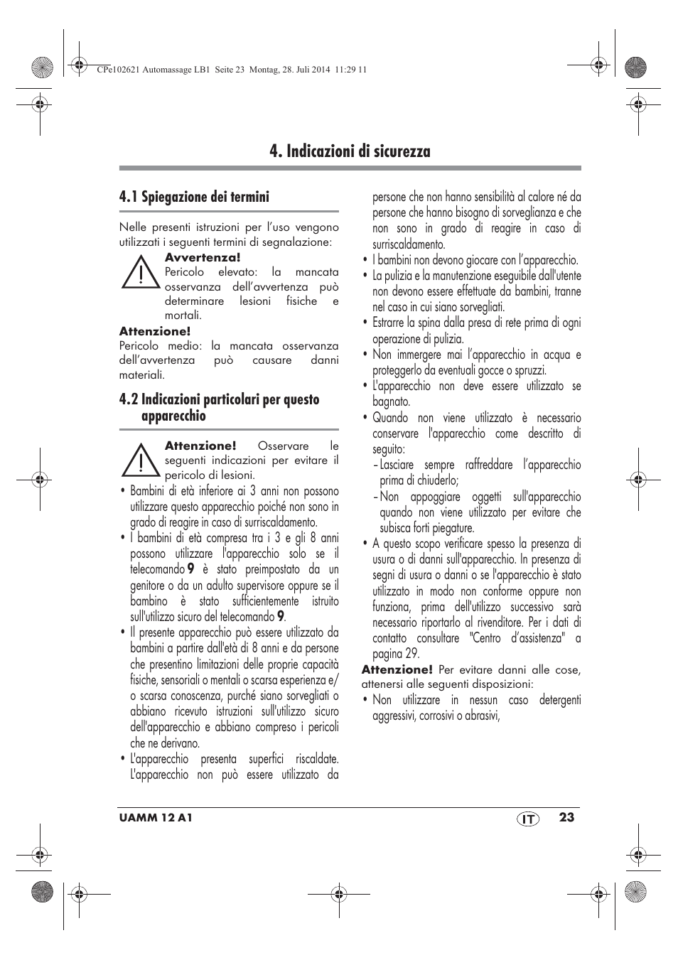 Indicazioni di sicurezza | Ultimate Speed UAMM 12 A1 User Manual | Page 25 / 42