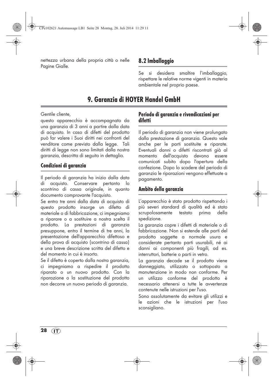 Garanzia di hoyer handel gmbh | Ultimate Speed UAMM 12 A1 User Manual | Page 30 / 42