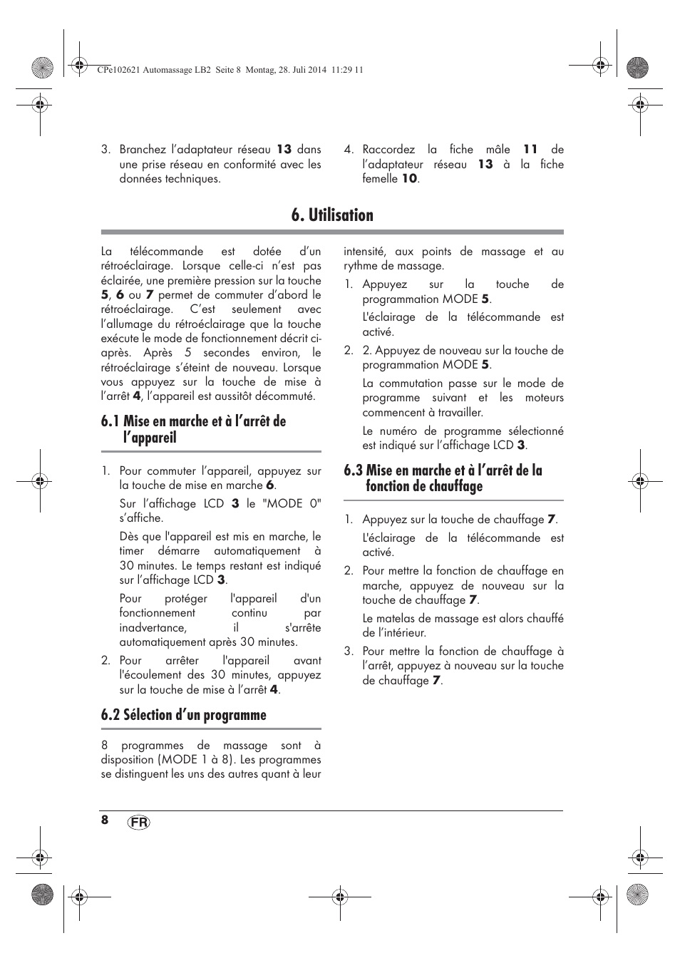 Utilisation, 1 mise en marche et à l’arrêt de l’appareil, 2 sélection d’un programme | Ultimate Speed UAMM 12 A1 User Manual | Page 10 / 42