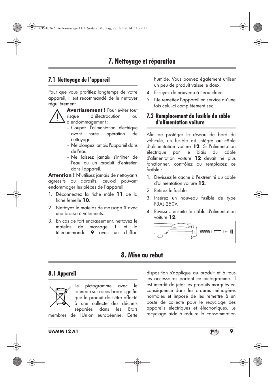 Nettoyage et réparation, Mise au rebut, 1 nettoyage de l’appareil | 1 appareil | Ultimate Speed UAMM 12 A1 User Manual | Page 11 / 42