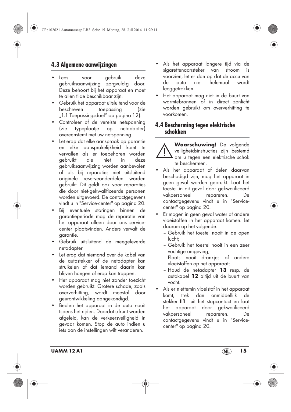 3 algemene aanwijzingen, 4 bescherming tegen elektrische schokken | Ultimate Speed UAMM 12 A1 User Manual | Page 17 / 42