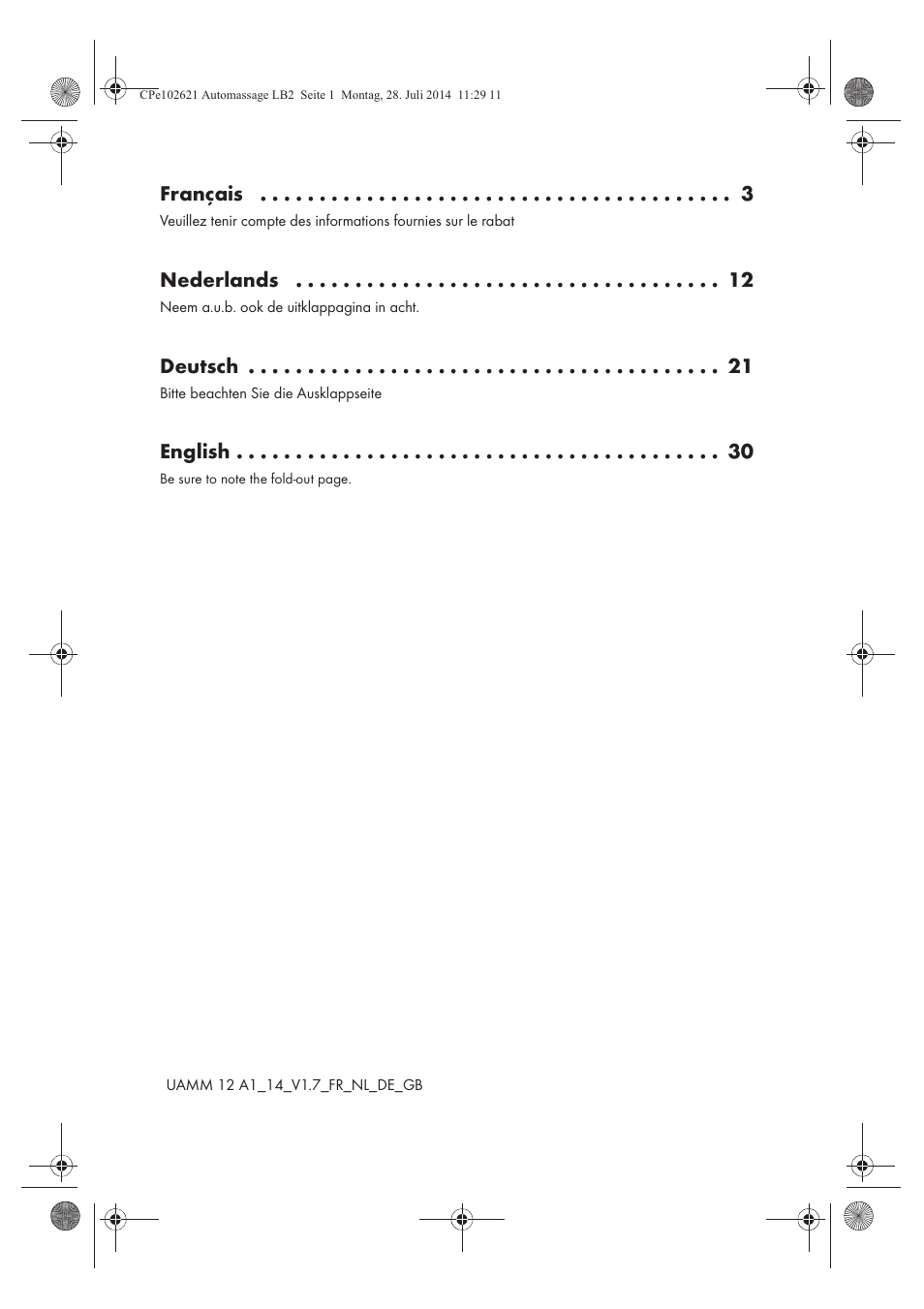 Français, Nederlands, Deutsch | English | Ultimate Speed UAMM 12 A1 User Manual | Page 2 / 42