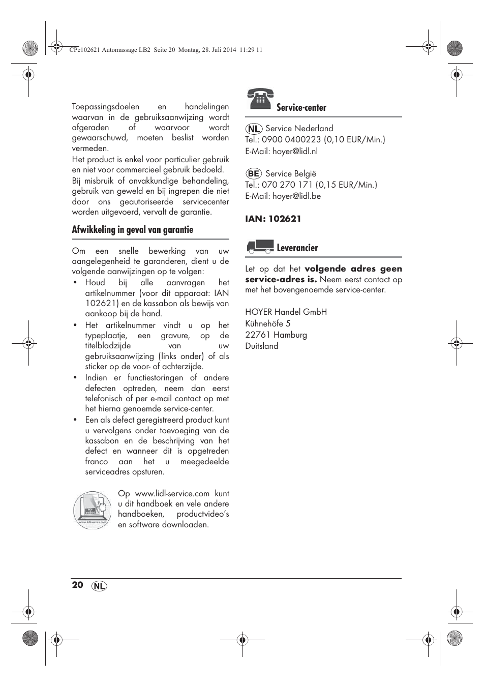 Afwikkeling in geval van garantie, Service-center, Leverancier | Ultimate Speed UAMM 12 A1 User Manual | Page 22 / 42