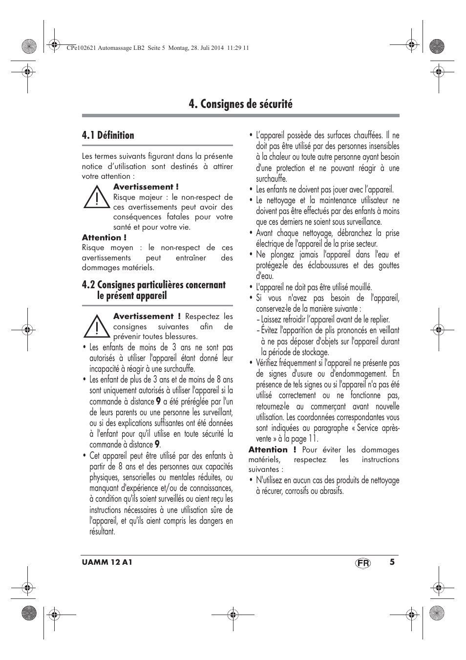 Consignes de sécurité | Ultimate Speed UAMM 12 A1 User Manual | Page 7 / 42