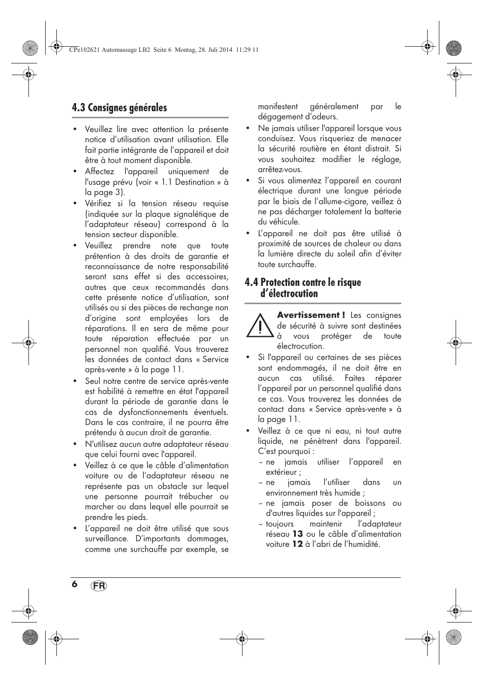 3 consignes générales, 4 protection contre le risque d’électrocution | Ultimate Speed UAMM 12 A1 User Manual | Page 8 / 42