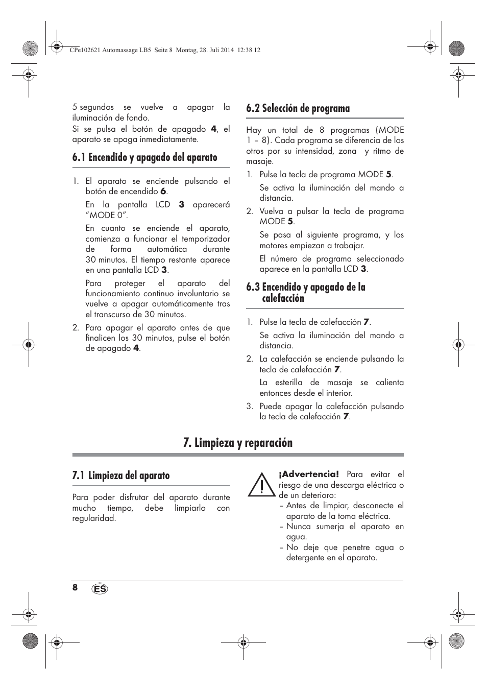 Limpieza y reparación, 1 encendido y apagado del aparato, 2 selección de programa | 3 encendido y apagado de la calefacción, 1 limpieza del aparato | Ultimate Speed UAMM 12 A1 User Manual | Page 10 / 50