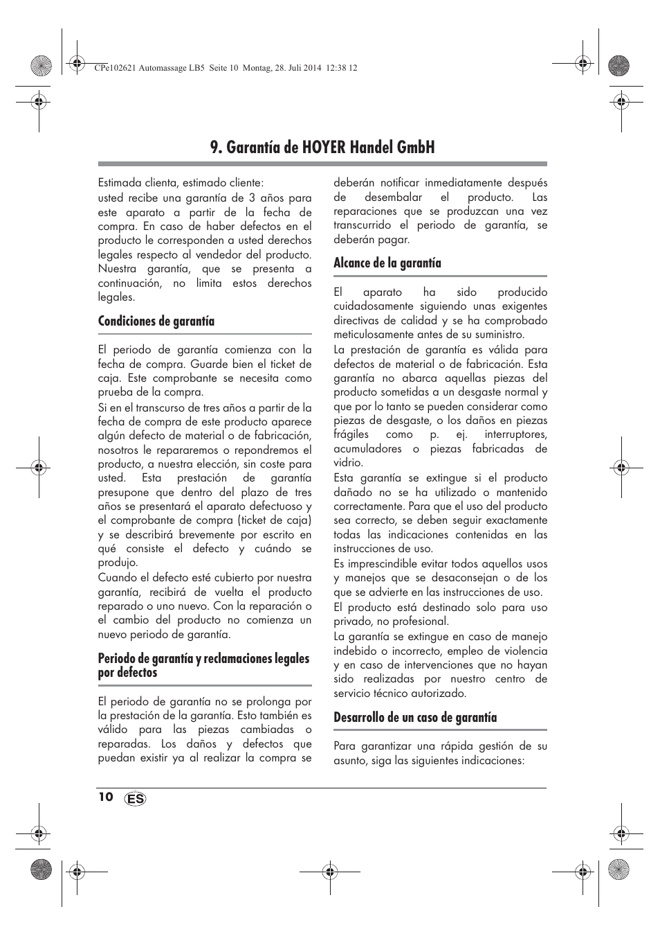 Garantía de hoyer handel gmbh | Ultimate Speed UAMM 12 A1 User Manual | Page 12 / 50