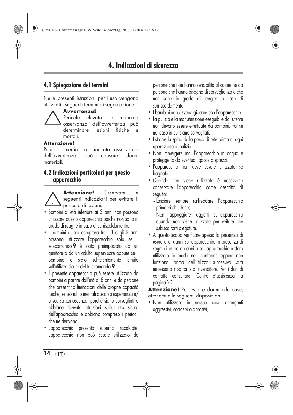 Indicazioni di sicurezza | Ultimate Speed UAMM 12 A1 User Manual | Page 16 / 50