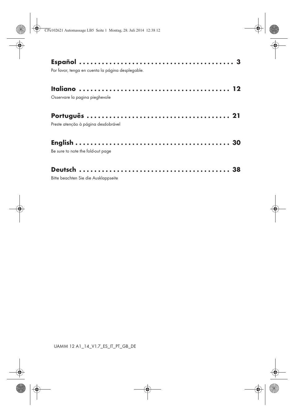 Español, Italiano, Português | English, Deutsch | Ultimate Speed UAMM 12 A1 User Manual | Page 2 / 50