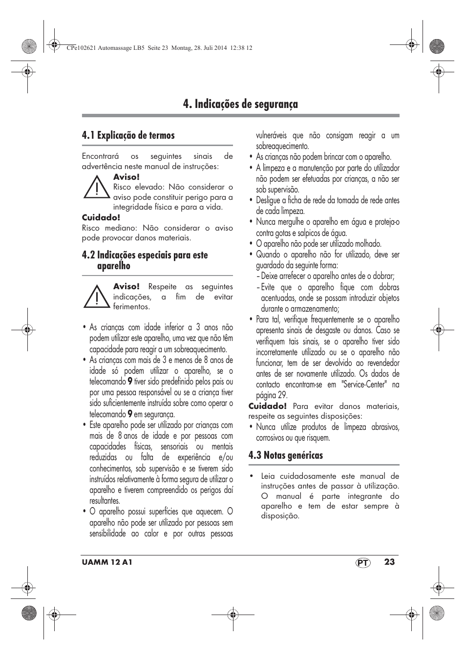 Indicações de segurança | Ultimate Speed UAMM 12 A1 User Manual | Page 25 / 50