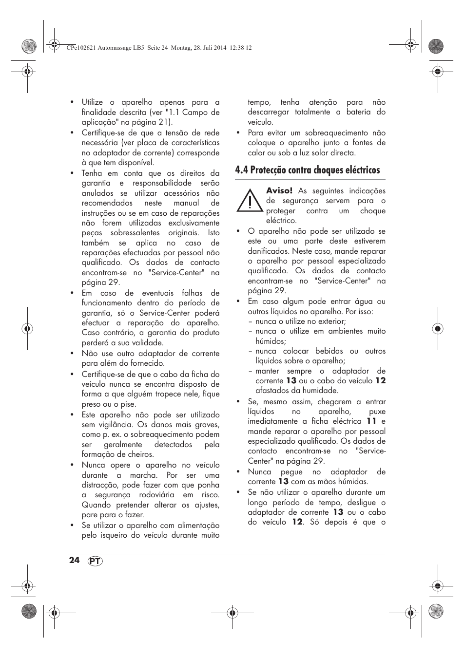 4 protecção contra choques eléctricos | Ultimate Speed UAMM 12 A1 User Manual | Page 26 / 50