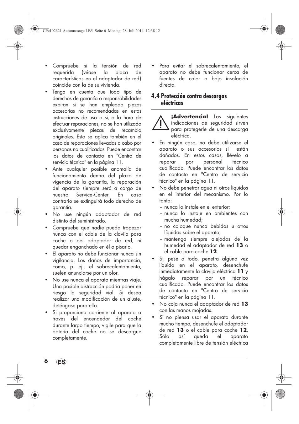4 protección contra descargas eléctricas | Ultimate Speed UAMM 12 A1 User Manual | Page 8 / 50