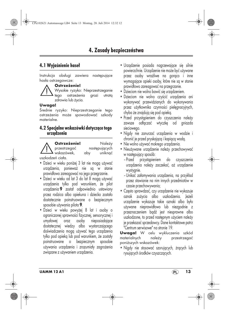 Zasady bezpieczeństwa | Ultimate Speed UAMM 12 A1 User Manual | Page 15 / 66