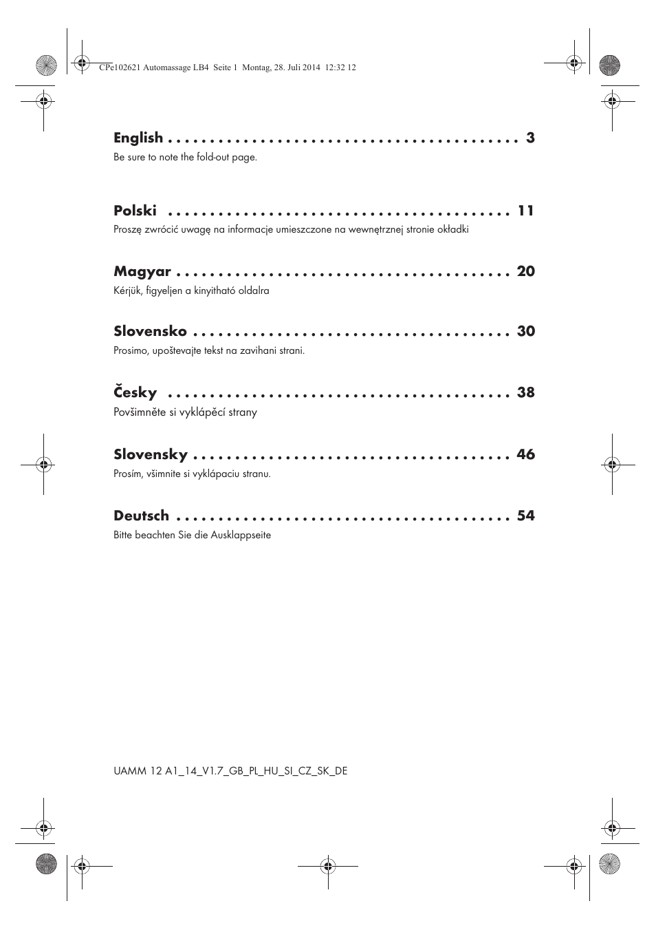 English, Polski, Magyar | Slovensko, Česky, Slovensky, Deutsch | Ultimate Speed UAMM 12 A1 User Manual | Page 2 / 66