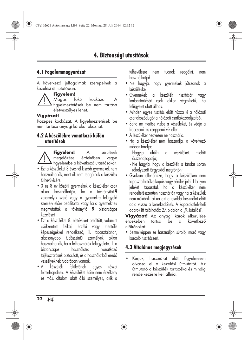 Biztonsági utasítások | Ultimate Speed UAMM 12 A1 User Manual | Page 24 / 66