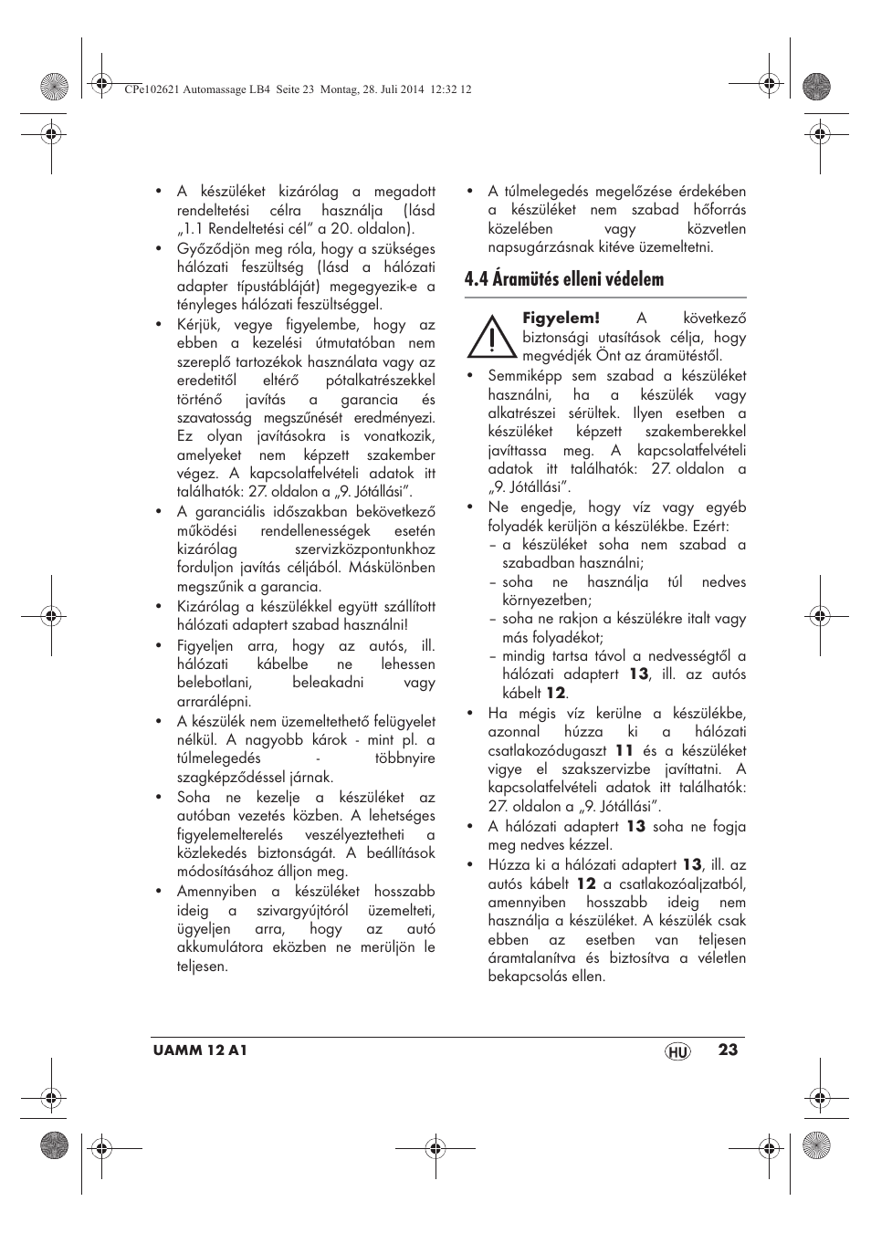 4 áramütés elleni védelem | Ultimate Speed UAMM 12 A1 User Manual | Page 25 / 66