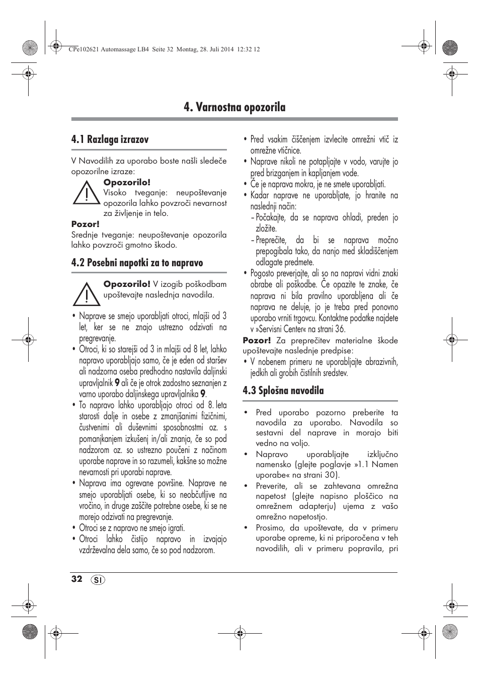 Varnostna opozorila | Ultimate Speed UAMM 12 A1 User Manual | Page 34 / 66