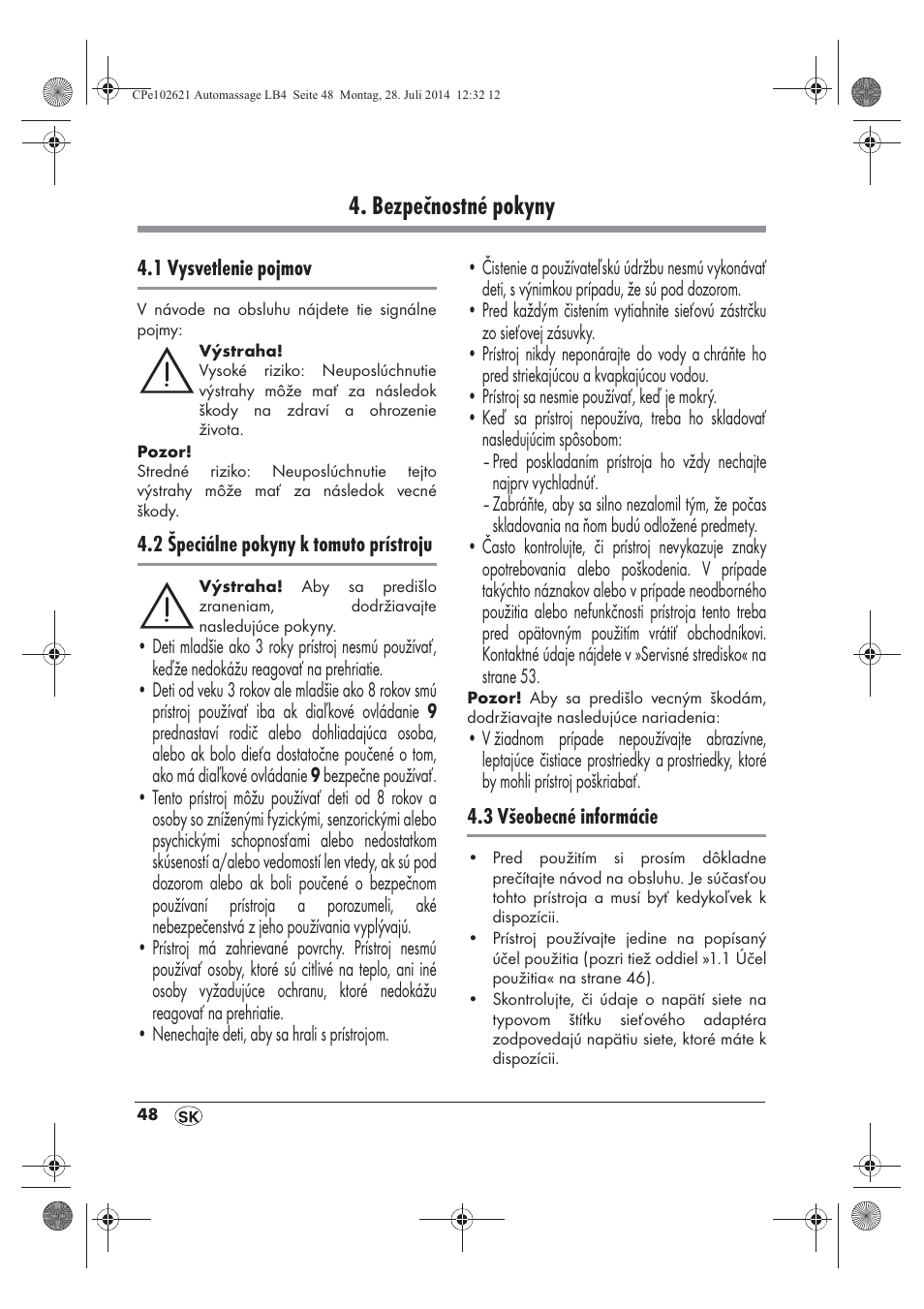 Bezpečnostné pokyny | Ultimate Speed UAMM 12 A1 User Manual | Page 50 / 66